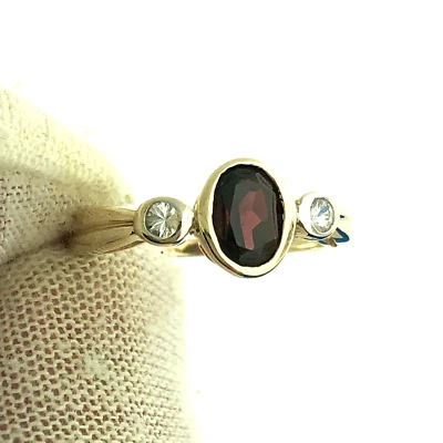 14K Yellow Gold Oval Red Spinel White Sapphire Accented USGL Certified Sz 7 Ring - Image 1 of 4
