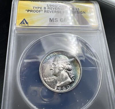 1960 P Washington Quarter 25c ANACS MS66 Type B Proof die Reverse FS-901 Variety - Image 1 of 4