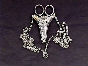 Chatelaine Pewter Pendant Scissors & Chain by A E Williams Birmingham UK Boxed