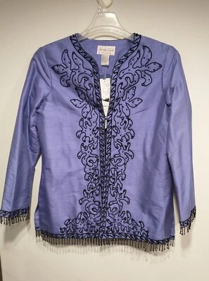 Victor Costa случай женщин размер XS шелк вышитый бисером фиолетовый кардиган новый с Ярлыками - Изображение 1 из 4