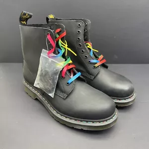 Stivali donna Dr. Martens 1460 Rainbow Pascal Virginia pelle nera taglia 9 nuovi - Foto 1 di 7