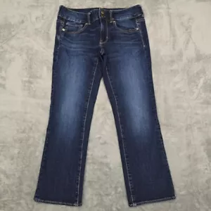 Jeans American Eagle AEO donna 4 regular artista crop denim scuro vita bassa 28x23 - Foto 1 di 22