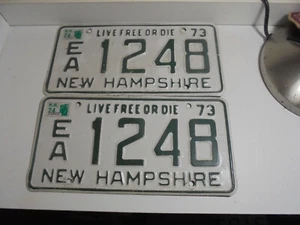 Vintage NH New Hampshire Plate PAIR Barn find 1973 73 EA 1248 - Picture 1 of 2