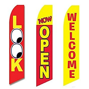 3 Pack Look Now Open Welcome #1 Swooper Super Advertising Windless Banner Flag - Picture 1 of 1