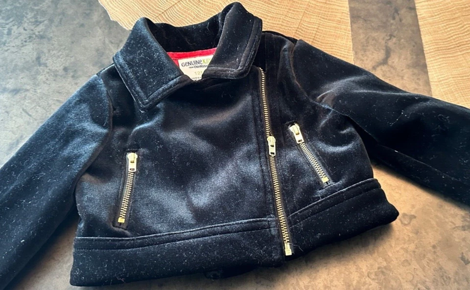 OSH KOSH GENUINE KIDS BLACK VELVET ZIP HOLIDAY JACKET INFANT GIRLS 12M - Imagem 1 de 4