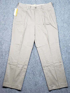Savane WF Pants Mens 36X29 Brown Performance Chino Straight Fit Pleated New - Picture 1 of 11