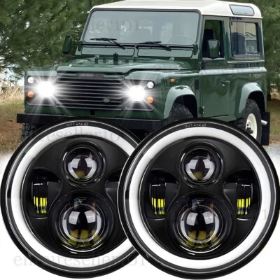Black 7" LED Headlight Halo For Land Rover Range Rover 1987-1995 Defencer 110 90 - Image 1 of 4