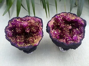 Pink Geode Pair Crystal Geode Quartz Gemstone Specimen Morocco Geode Dyed Geode. - Picture 1 of 12