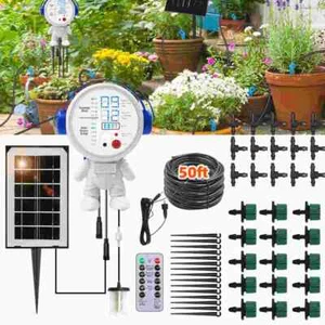 50ft Solar Automatic Drip Irrigation System Garden Watering System with Timer - Picture 1 of 13