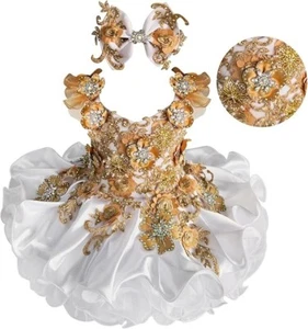 Jenniferwu Girls Tulle Flower Princess Wedding Party Handmade Beaded Dress 5T - Picture 1 of 4