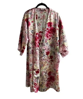 Gilligan & O’Malley Vintage Satén Encaje Floral Bata Rosa Coqueta Talla Grande Foto 1 de 4