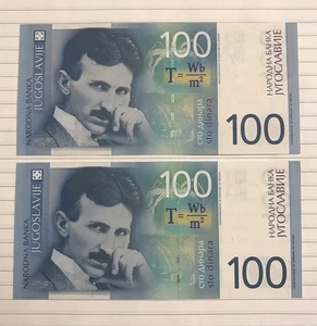 Lote de 2 billetes Yugoslavia 100 Dinara 2000 P-156 UNC - Imagen 1 de 2