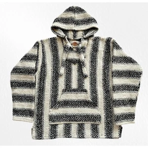 Earth Ragz Mens Small Woven Baja Hoodie Long Sleeve Poncho Pullover Hobo Hippie - Picture 1 of 6