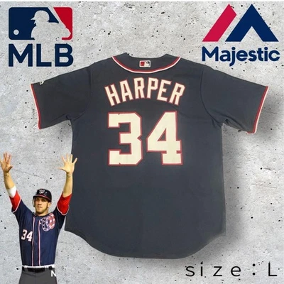 Majestic Bryce Harper #34 Washington Nationals Jersey L Navy Red MLB - Imagen 1 de 4