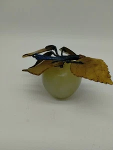 Vintage Chinese Carved Stone Fruit Sculpture Jade Green Small Apple Or Plum? - Picture 1 of 7