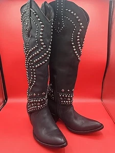 Old Gringo Belinda Damenstiefel Größe 8B verziert Nieten hoch Leder schwarz - Bild 1 von 9