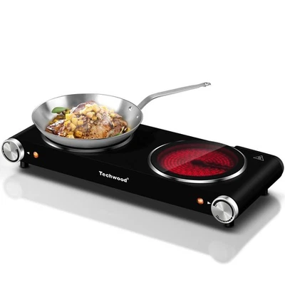 Double Hot Plate, 1800W Electric Stove for Cooking, Infrared Ceramic Countert... - Image 1 of 4