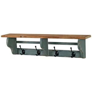 Estante de pared de madera de aspecto vintage gris en mal estado elegante con ganchos llaves colgador de ropa - Imagen 1 de 1