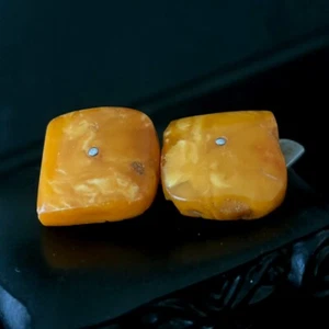 European Vintage Natural Cognac Translucent Baltic Amber Cufflinks, 6.6 gram - Picture 1 of 5