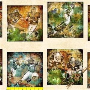8 BLOCKS QT MORRIS "GRIDIRON" 26171-E FOOTBALL PLAYERS FABRIC PANEL 23 1/2 X 44" - Picture 1 of 2