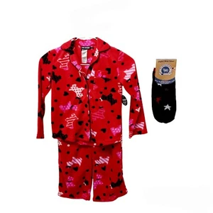 Joe Boxer Red Fleece Scotty Dog Pajama Set-4/5 w/Sherpa Lined Slipper Socks - Picture 1 of 6