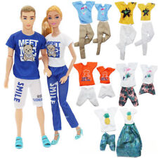 Blue Leisure Vacation Couple T-shirt Pants Trousers for 11.5" Doll Clothes Set