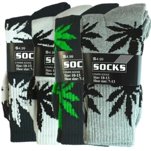 3-12 Pairs Men Sports Leaf Marijuana Cushioned Crew Cotton Long Socks Size 10-13 - Picture 1 of 6