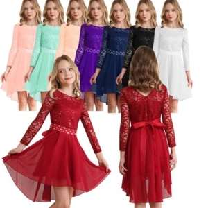 Kids Flower Girls Lace Bridesmaid Dress Wedding Party Evening Pageant Ball Gowns - Picture 1 of 92