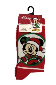 Disney Mickey Mouse Christmas Calf Sock Sz 4-10 Striped New - Picture 1 of 2