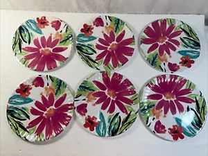 Nicole Miller Melamine White/Floral Design Salad Plates Set Of 6 - Picture 1 of 9
