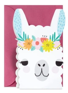 Tarjetas de notas de Hallmark ~ Llama troquelada con acentos florales lindas gracias cuantía 10 - Imagen 1 de 4