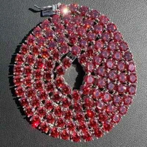 24 CtwLab Created Pink Ruby 14K White Gold Plated Tennis Men's Necklace 18" - Picture 1 of 7
