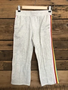 Gb Girls Cropped Sweatpants Sz 14 Gray W Rainbow Stripes - Picture 1 of 3