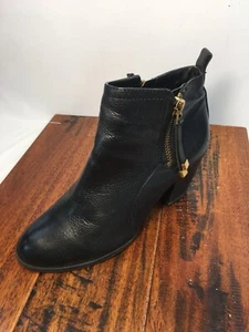 Franco Sarto Womens Leather Ankle Heeled Boots Sz 8.5 M Black Double Zipper - Picture 1 of 12