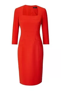 NEW! KAREN MILLEN red stitch pencil dress SIZE 8 10 12 smart occasion wedding - Picture 1 of 11