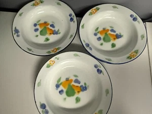 Vintage April Cornell Stenciled Fruit Enamelware Bowls 3 Pieces - Picture 1 of 6