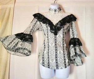 VTG Lip Service Winchester Step in Time Top M B & W Goth Victorian Western Boho - Picture 1 of 10