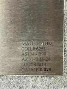 MAGNESIUM ALLOY SHEET 11-1/4" X 10-5/8" X .079" COIL# 6251 ASTM-B90 AZ31-B H-24 - Picture 1 of 5