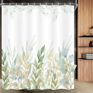 Modern Leaf Garden Shower Curtain Fabric 70-84in Long Shower Curtain and Rug Set - Picture 1 of 10