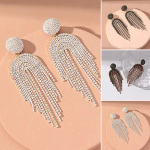 Fashion Women Zircon Statement Drop Dangle Earrings Wedding Jewelry Accessory - Picture 1 of 20
