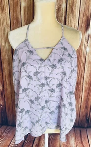 Women’s Medium Tank Top Alya Lavender Floral Silky Lined Spaghetti Strap Back - Picture 1 of 11
