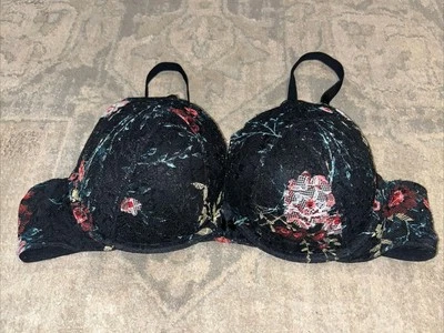 Torrid black floral push up plunge underwire bra Sz 40D - Image 1 of 4