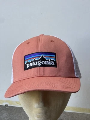 Patagonia P-6 Clásico Logo Malla Camionero Sombrero Rosa Salmón y Blanco SnapBack Gorra Foto 1 de 4