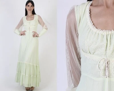 Vtg Mint Gunne Sax Dress Waist Corset Peasant Prairie Zipper Slv Boho Bridal 7 - Image 1 of 4