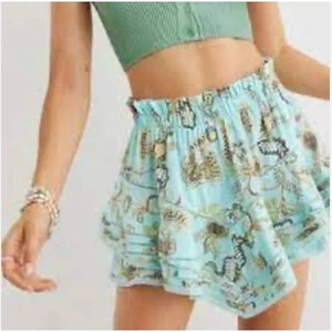 Aerie Rock And Ruffle Floral Cotton Mini Skirt Blue Teal Size S Flowy Pull On - Picture 1 of 7