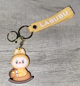 Labubu Yellow Rocking Horse Keychain Key Ring Bag Charm Boom Silicone Strap NWOT - Picture 1 of 6