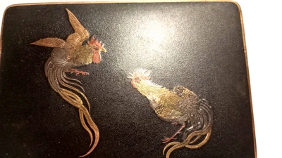 antique Japanese type mixed metal Silver and Gold inlaid box - Image 1 of 4