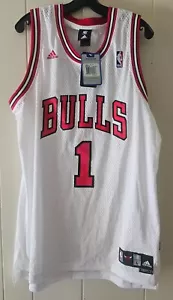 NWT VTG NBA Adidas Chicago Bulls Derrick Rose Jersey 1 ROOKIE Mens L SEWN White - Picture 1 of 9