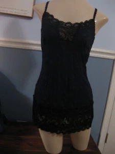 WEAVERS SCHWARZES BABYDOLL, MEDIUM, CRINKLE-STOFF, 5-1/2" SAUM SPITZE, SPITZENBORTE TOP - Bild 1 von 8