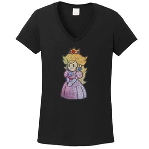 Damen Prinzessin Pfirsich Spangle T-Shirt viel Glanz Damen T-Shirt Super Mario - Bild 1 von 1